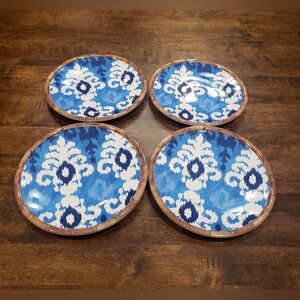 (4) Tommy Bahama Melamine Ikat Blue Pattern Dinner Plates